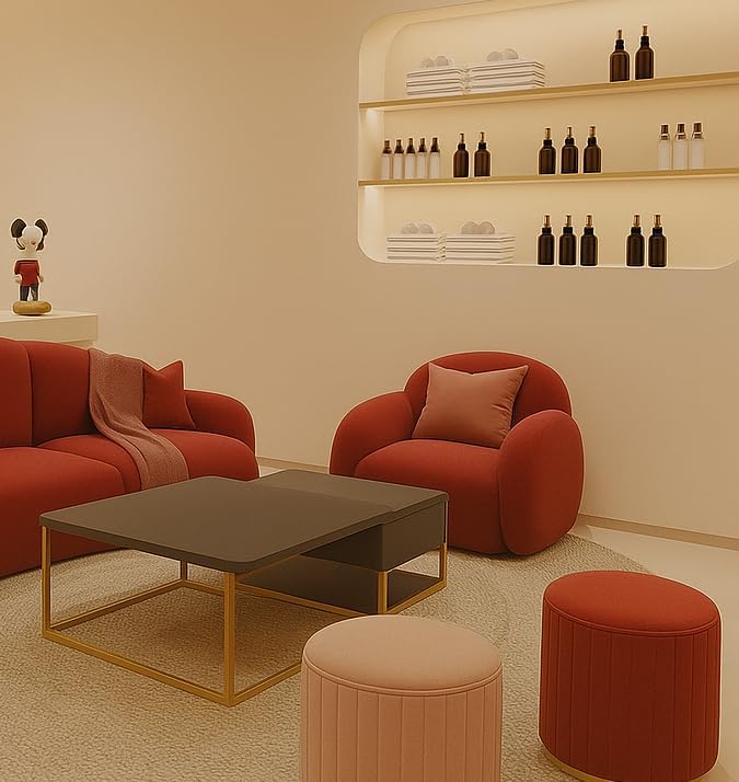 Aroma Homes Modern Curved Sofa Set – Cloud-Inspired Living Room Couch with Soft Armchairs & Ottomans (Red, Single Seater) - Image 2